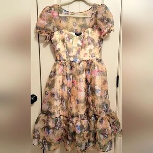 Thorn & Fable Cream Tea Party AOP Organza Dress Size XS Alice in Wonderland NWT